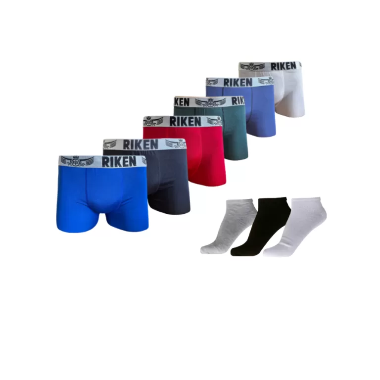 Kit 5 Cuecas Boxer Box Masculino+ 3Pares Meias  Al