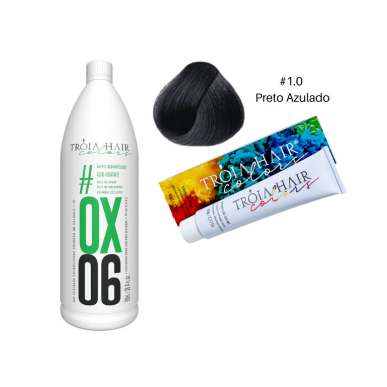 Tintura #1.0 Preto Azulado 60g + Ox 06 900ml ̵
