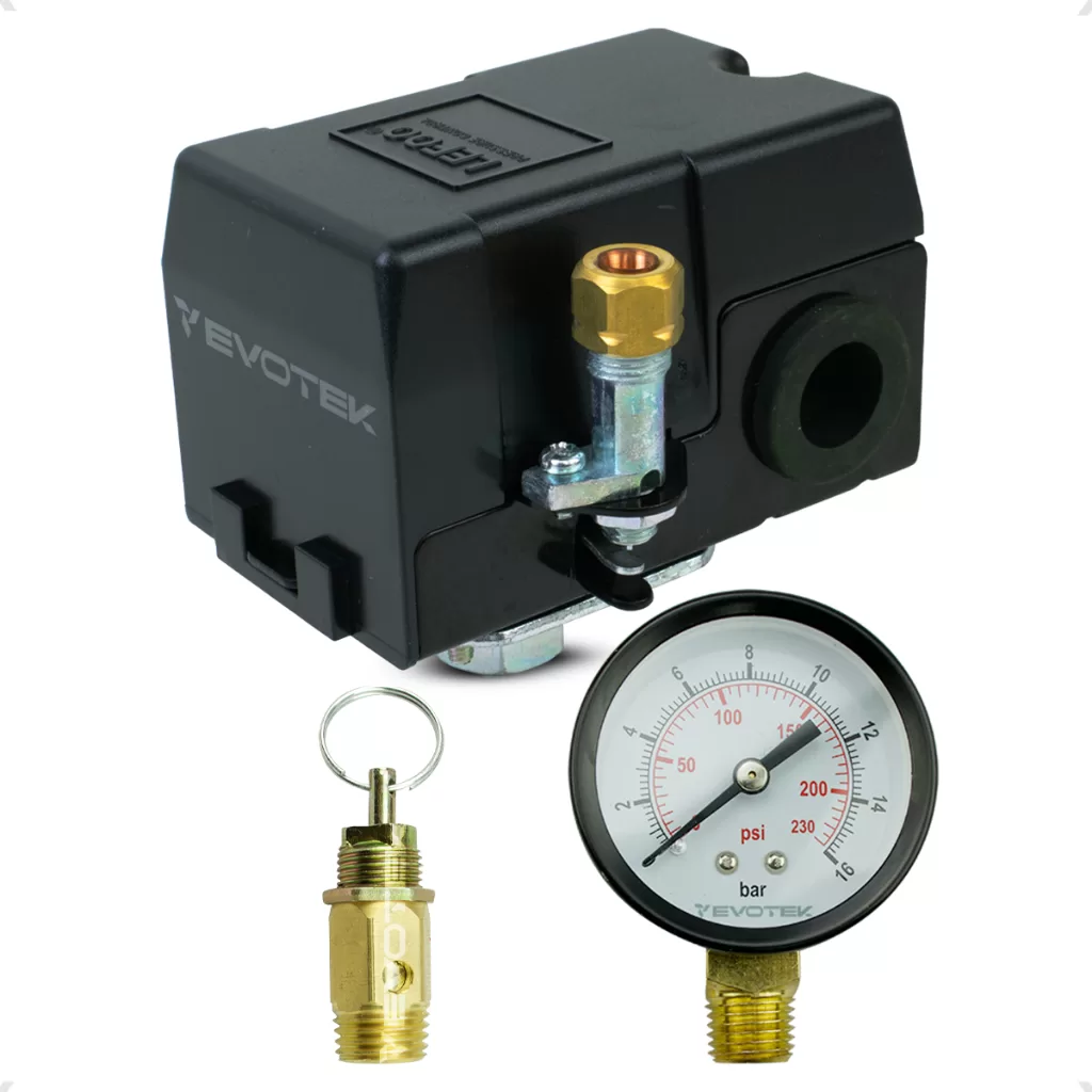 Kit Pressostato 1 Via Ou 4 Vias Com Manômetro E Válvula de Alívio Para Compressor Todas As Marcas