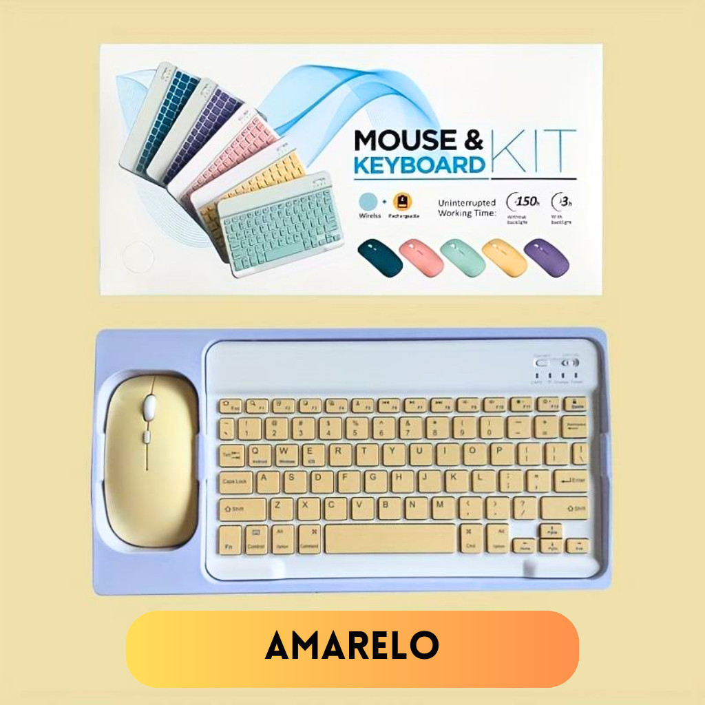 Teclado + Mouse Via Bluetooth Compacto e Design Moderno – Compatível Com Smartphones/Notebook/Tablet