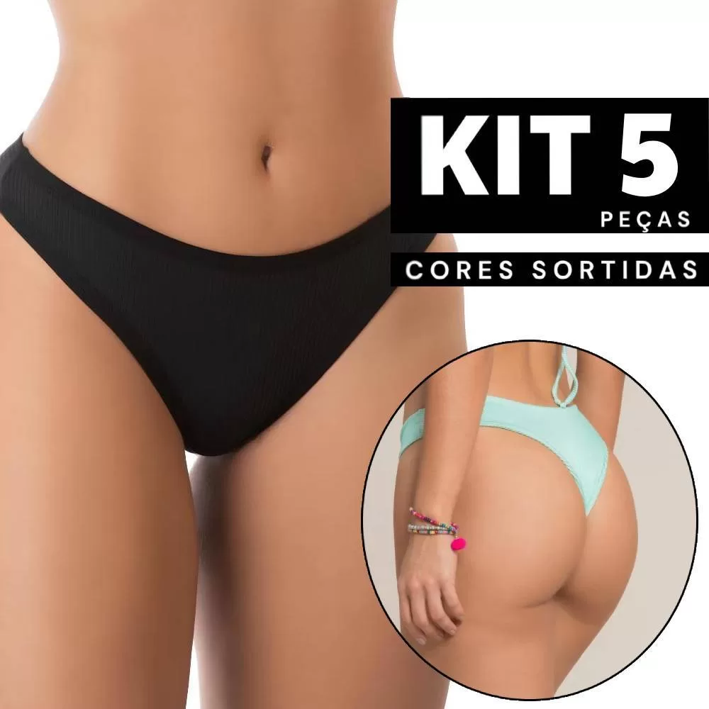 Kit 1 à 5 Calcinha Básica Canelada com Forro em Algodão Confortável e Não Marca