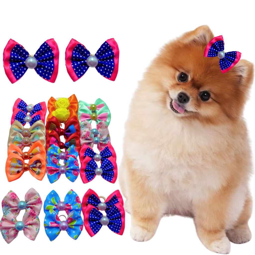 Kit 10 lacinhos mix cores variadas pet cães cachorro banho e tosa