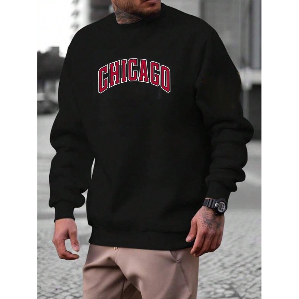 Moletom Chicago Street Wear Style Gola Careca Flanelado Blusa de Frio