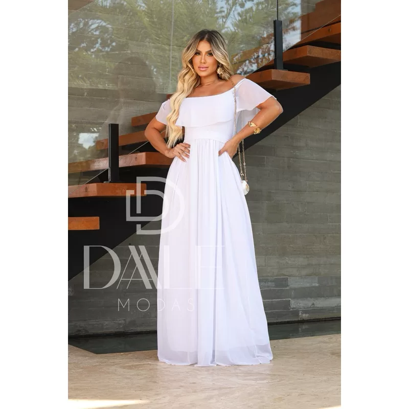 Vestido Longo feminino Ombro A Ombro Modelo Para Festas Casamentos, convidada E Eventos