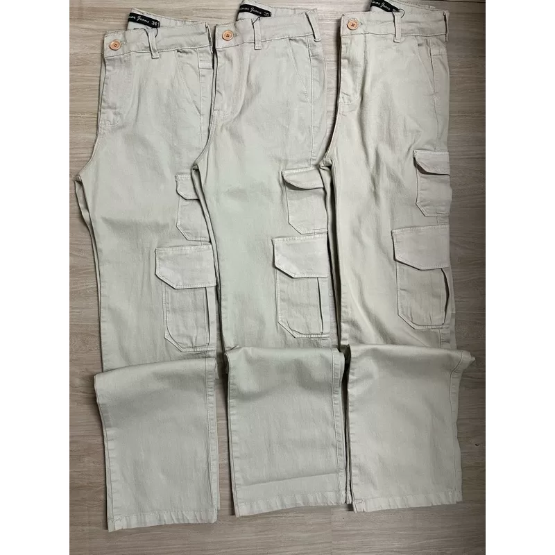 calça cargo 7 bolsos utilitário bege