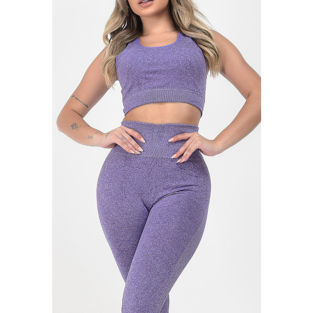 Conjunto Esportiva Calça Leg Feminina Cintura Alta Elástica Secagem Rápida