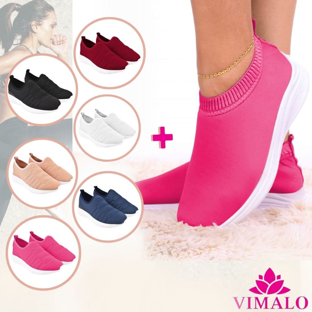 KIT 02 PARES Tênis Feminino Meia Calce Fácil Slip On Leve Flexível Confortável Para Caminhada Academ