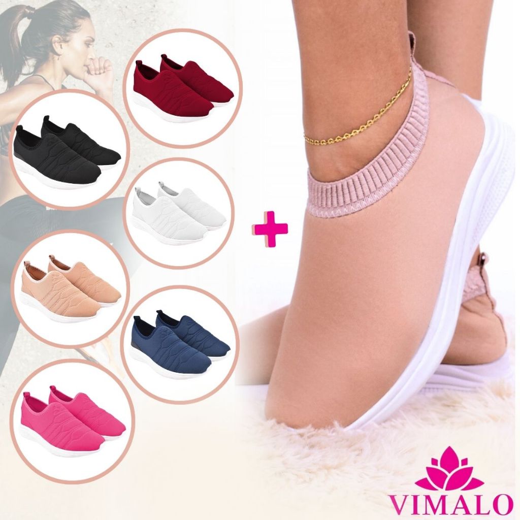 KIT 02 PARES Tênis Feminino Meia Calce Fácil Slip On Leve Flexível Confortável Para Caminhada Academ