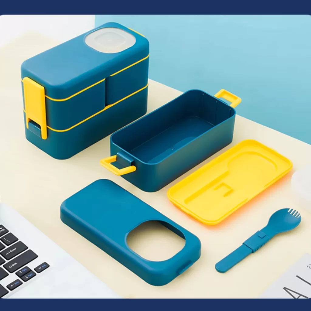 Marmita Dupla 1050ml Com Divisória E Kit Talheres (Sem Tampa No Micro-ondas)