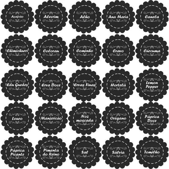 CARTELA TEMPERO 25 ETIQUETAS ADESIVO AUTO COLANTE 