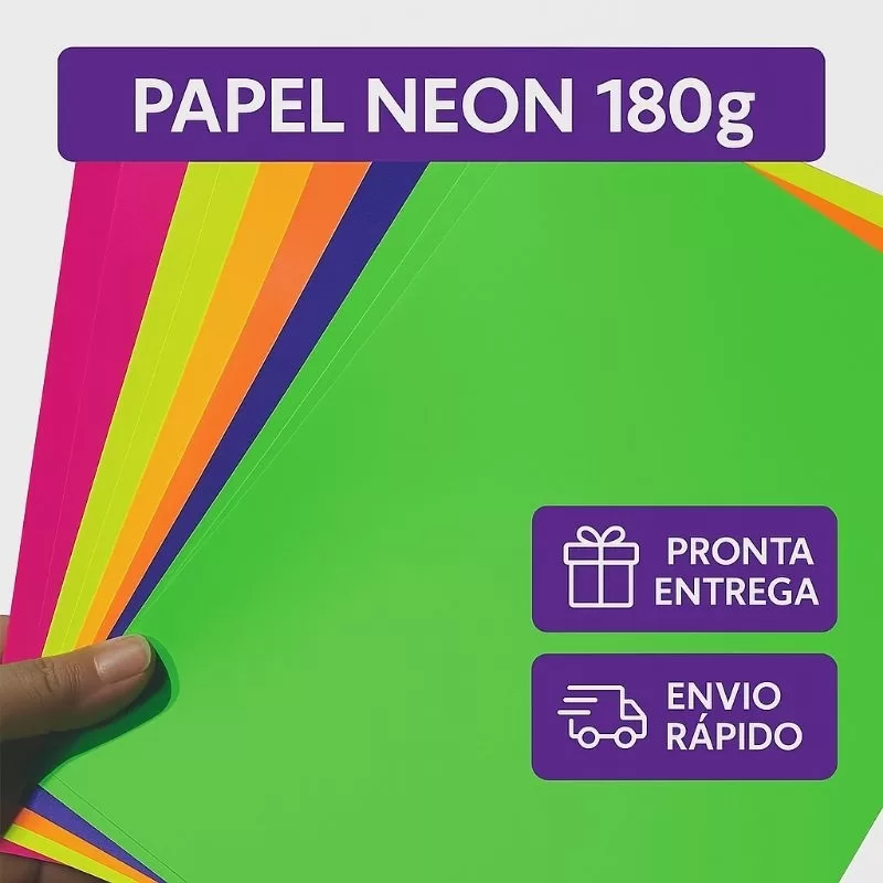 Papel Neon Fluorescente A4 180g – 20 Folhas – Artesanato – Projetos Criativos – Escola – Papelaria