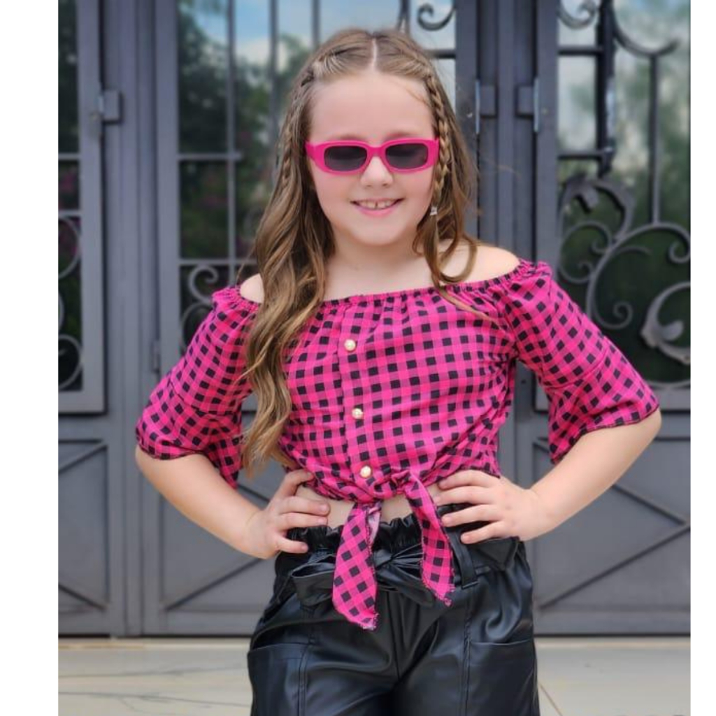 Cropped Xadrez Infantil Blusinha De Amarrar Moda Menina Diva Festa Junina Presente Dia Dia e Eventos