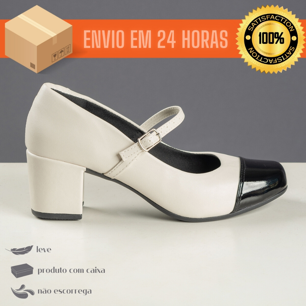 Sapato Scarpin Boneca Feminino Bico Quadrado Casual Bloco Mary Jane