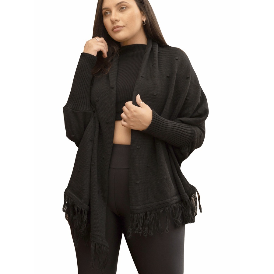 Chalé Capa Poncho Blusa Feminina Trico Casaco Manga Longa Inverno Envio Imediato