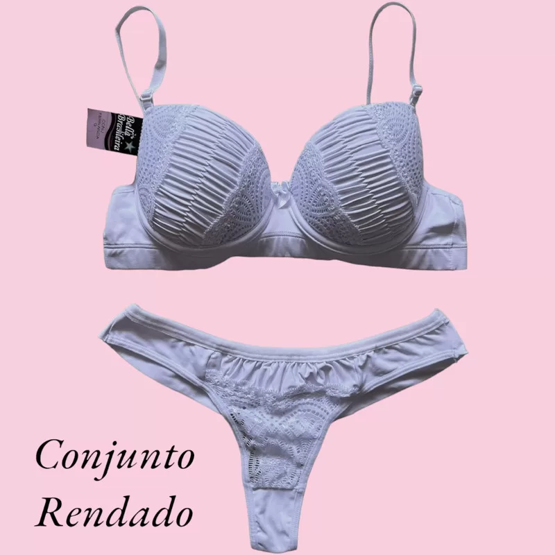 Conjunto Sutiã Com Bojo e Calcinha Fio Duplo Rendada Sensual Lingerie Barato Confortável Sexy