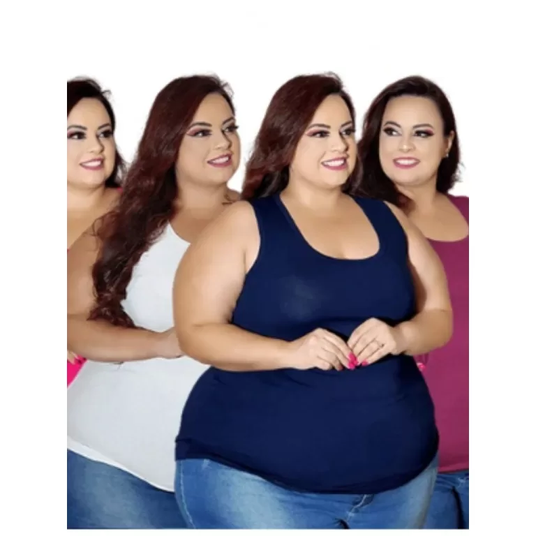 KIT com 5 Regatas Plus Size cores lisas G1 G2 G3 G