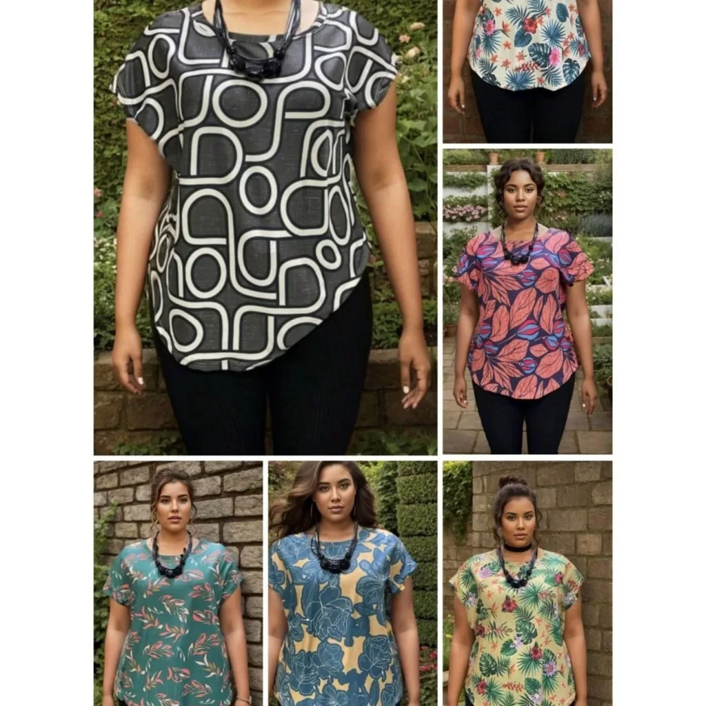 KIT 3 BLUSINHAS PLUS SIZE ESTAMPADAS – ESTAMPAS SORTIDAS – G1 G2 G3 G4 G5