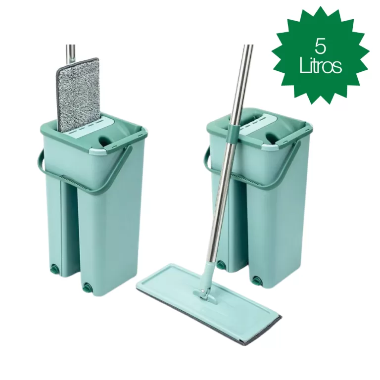 Flat Mop 2 Refis 5 Litros Esfregão Com Balde Rodo