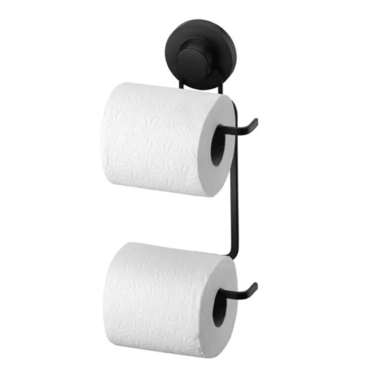 Papeleira Dupla Ventosa Black Suporte Para 2 Rolos