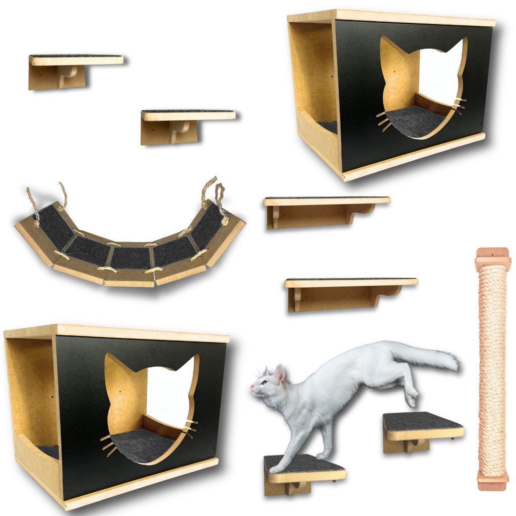 Kit Playground 9pcs + Arranhador de Parede 80cm – CARA DE GATO Parque Gato Playground Parque Gato