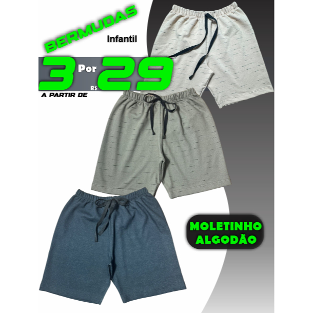 Kit Com 3 Bermudas Para Menino de Moletinho de Alg