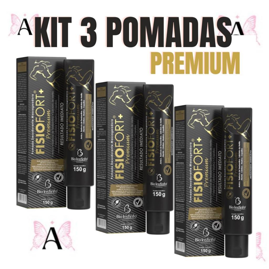03 UN POMADA FISIOFORT PREMIUM 150g massageadora desodorante Bio instinto dores musculares treino