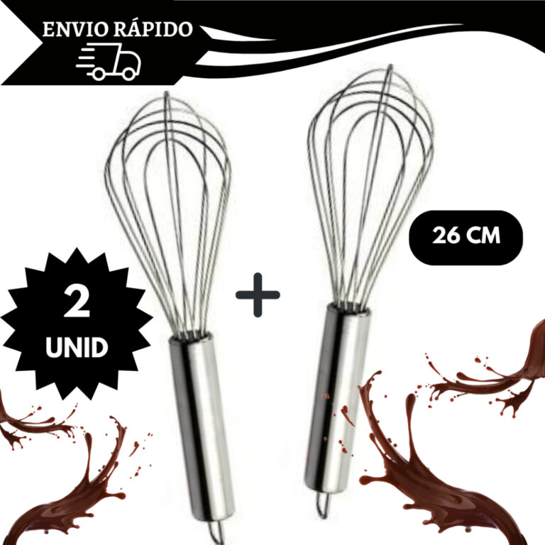 Kit 2 Fouet fue Batedor Inox 26cm Manual Para Bolo