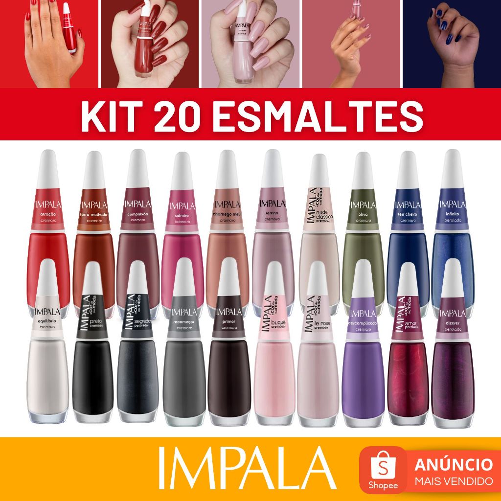 Esmalte Impala Cremoso Hipoalergenico Cor da Sua Moda esmalte Manicure Completo