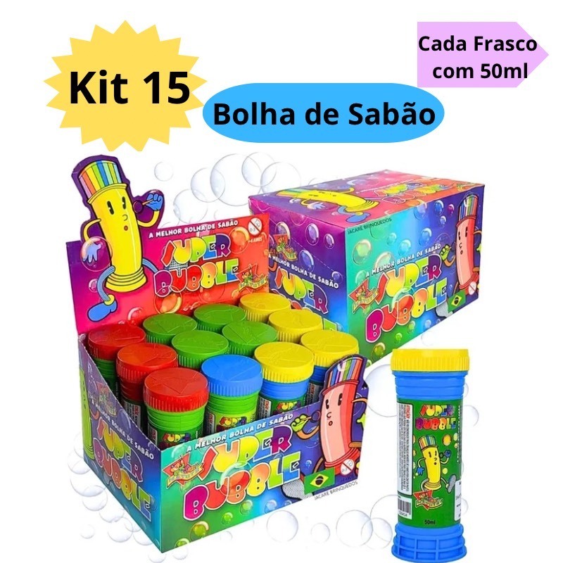 Kit 15 Bolha de Sabão Bolinha de Sabão Brinquedo Kit Festa Infantil Lembracinha Escolar