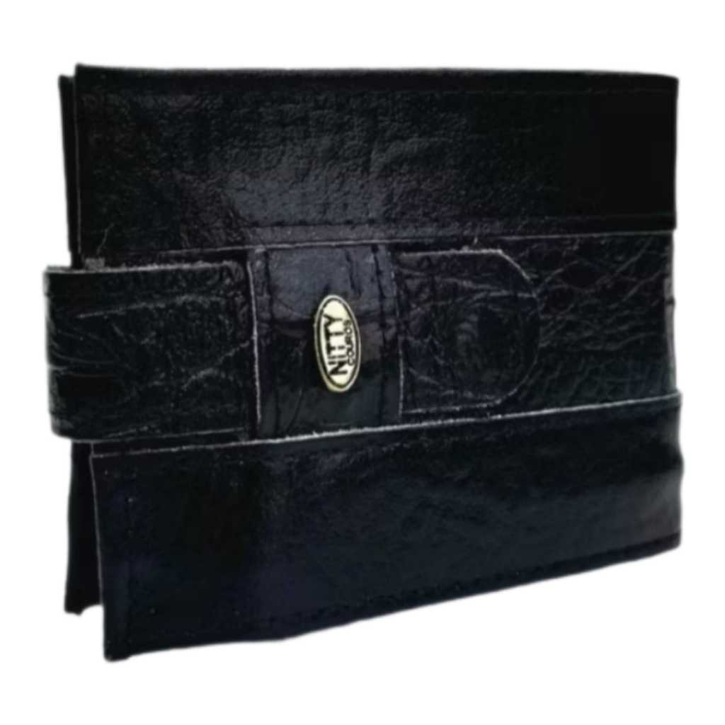 Carteira Masculina Nitty Couro Cores Preto, Marrom com Botão e Porta Cartão