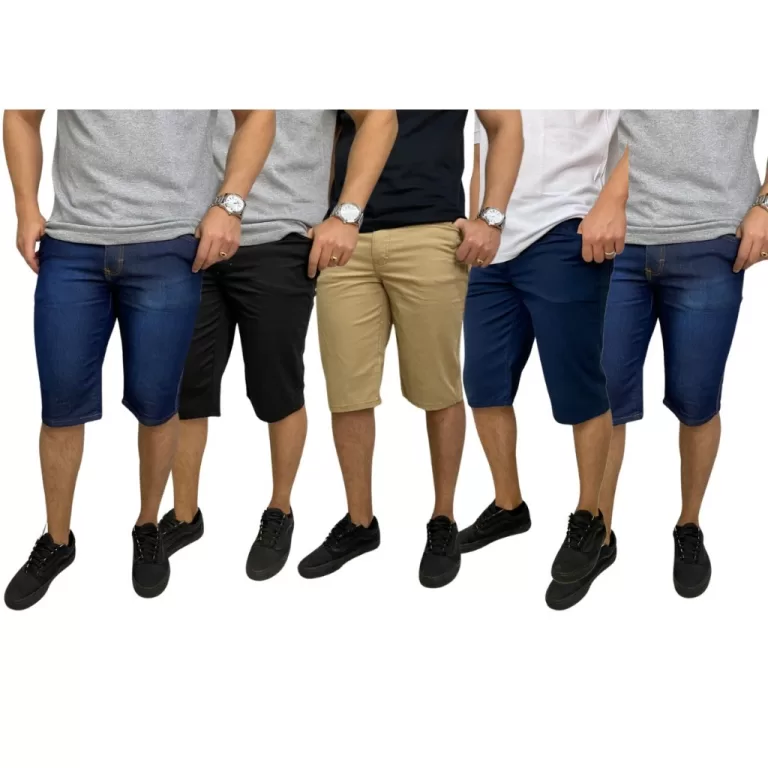 KIT 5 BERMUDAS RETA MASCULINA TRADICIONAL JEANS SA