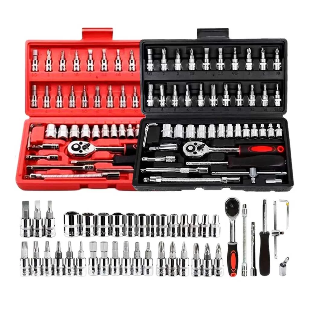 Conjunto de 46 Peças Jogo De Soquetes Chave Catraca Reversível Com Maleta Jogo De Ferramentas