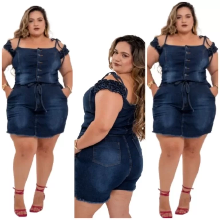 Jardinheira Short Saía Jeans Feminino Plus Size L