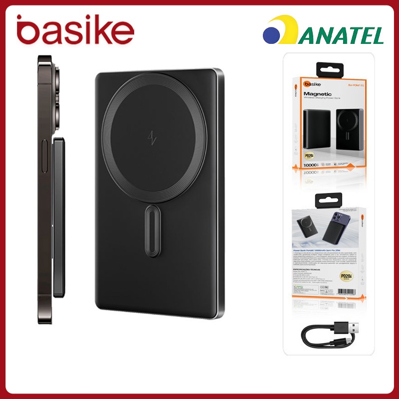 Basike Power Bank Ultra Thin 10000mAh Indução Magsafe Carregador Portátil Bateria de backup de telef