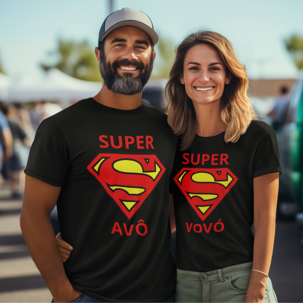Kit 2 Camisas Casal Super Avô e Vovó Camisetas Para Casais eternos Namorados