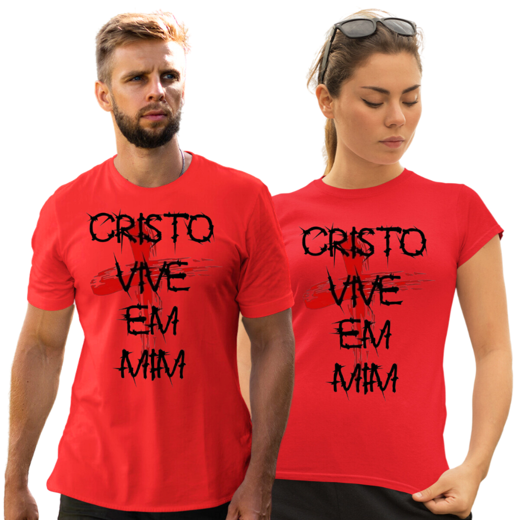 Kit 2 Camisetas de Casal  Cristo Vive Em Mim Camisa Religiosa para Casais C94