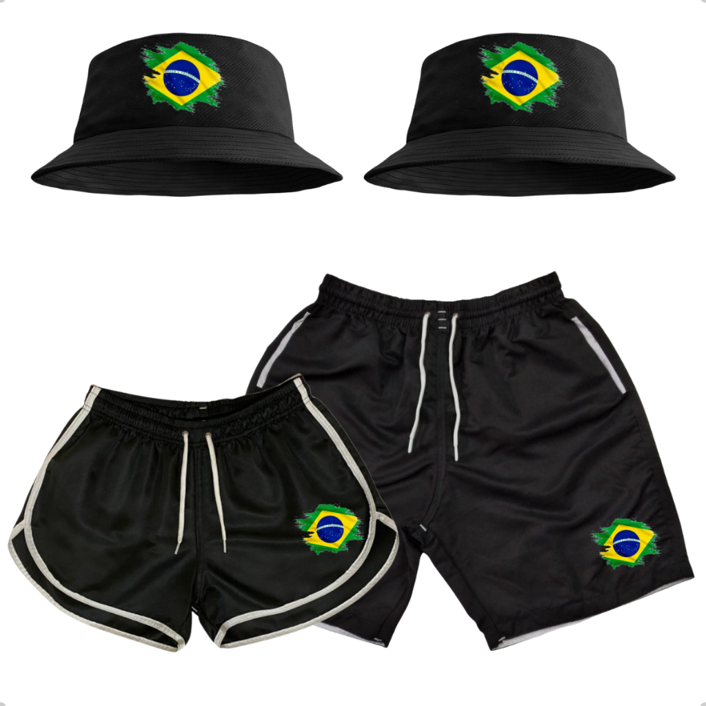 Conjunto Shorts Casal + Kit Casal Mozão 2 Chapéu Bucket Hat Lançamento