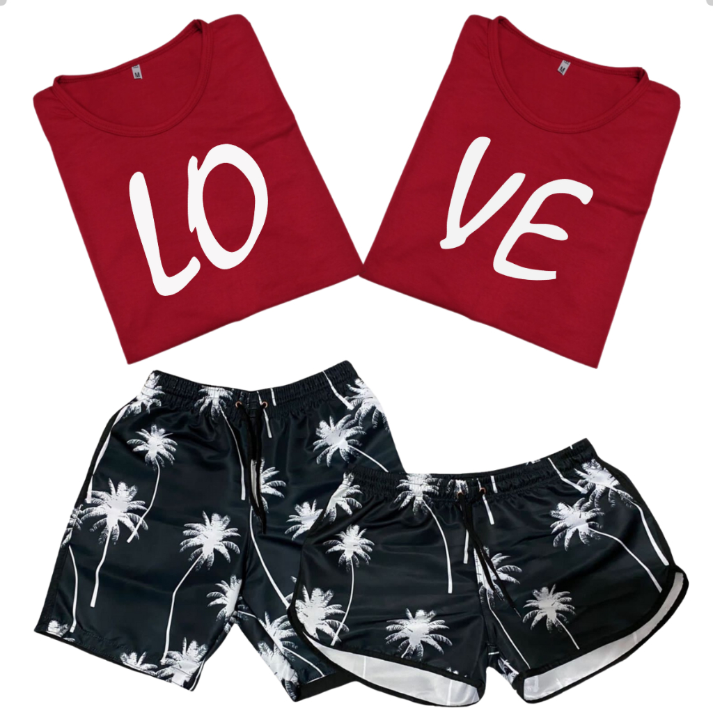 Conjunto Shorts Casal Mozão Bermuda Praia Casal + Kit 2 Camisas Para Casais