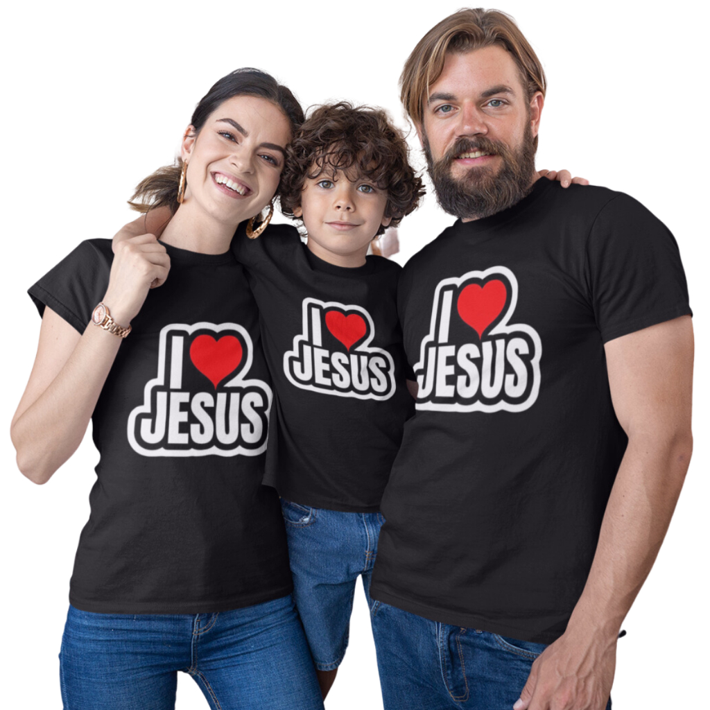 Camiseta Camisa Estampa Eu Amo Jesus C118 Monte seu Kit Familia -Valor de 1 peça