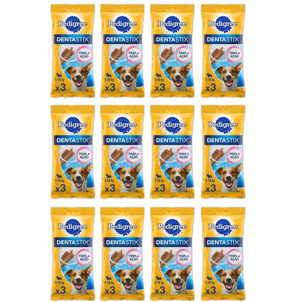 Kit Com 12 Dentastix Pedigree Petiscos Para Cães Pequenos 3un
