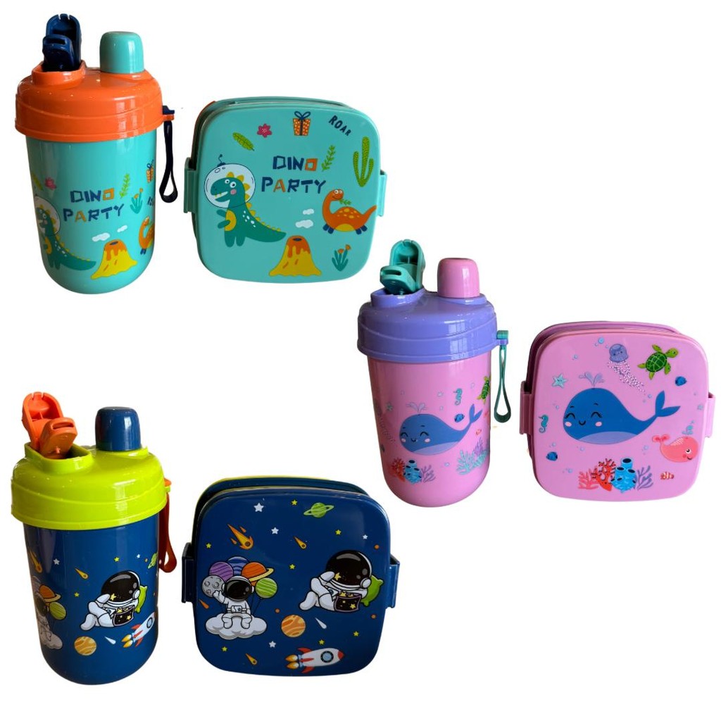 Kit Lancheira Marmita Infantil com Garrafa e Talheres Organização 4 Peças