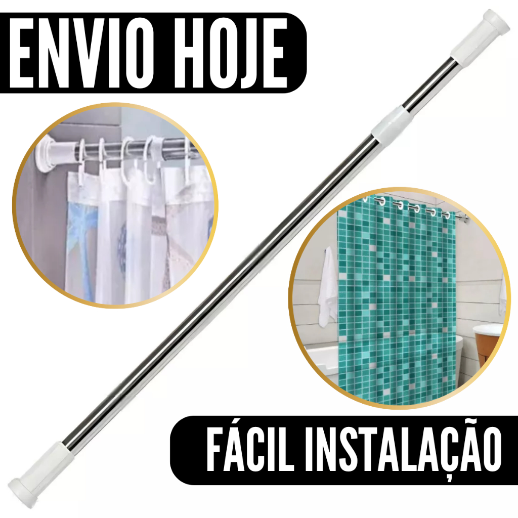 Varão Extensível Ajustável Box Banheiro Provador Cortina Universal Regulável Sem furos