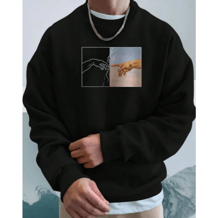 Moletom Careca sem Capuz Estampado Algodão Flanelado Promoção Estampado Mão De Adão Pintura Minimali
