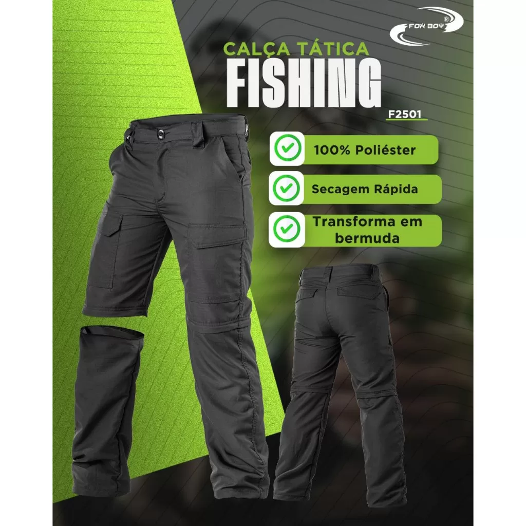 Calça Vira Bermuda Poly Rip Stop Fox Boy Pesca Fishing Trilha Camping Caminhada Esportes
