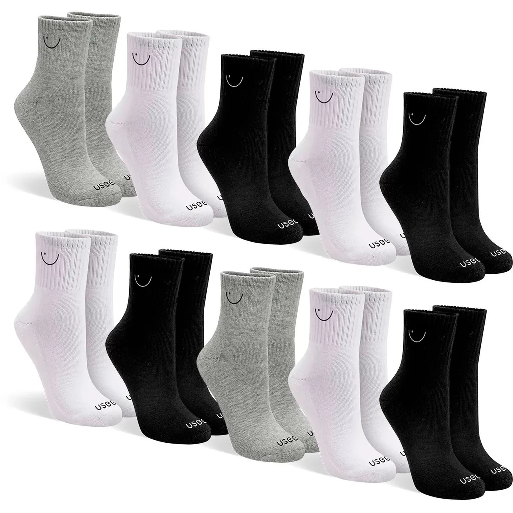 Kit com 10 Pares De Meias Cano Médio Adulto Unissex Em Algodão Sport Usee Brasil