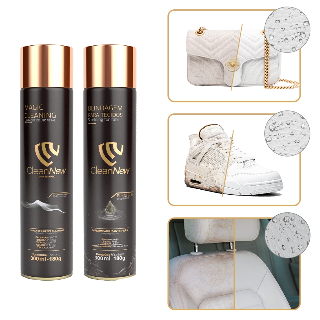 Kit Limpa Tênis Roupas e Bolsas + Impermeabilizante de Tecidos Blindagem à Prova Dágua e Fator UV