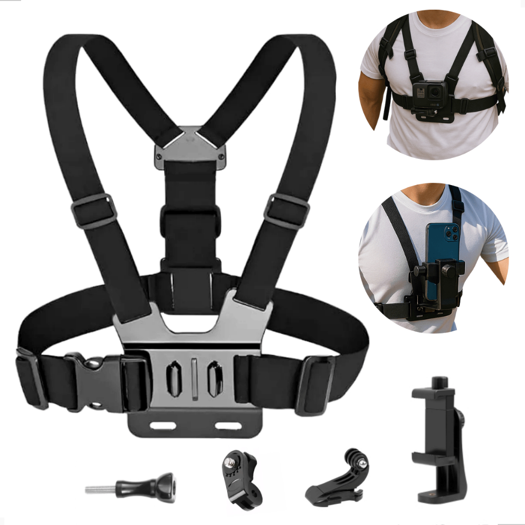 Suporte Peitoral Ajustável 360° Compatível com GoPro e Celular  Chest Band Esporte Bike Moto