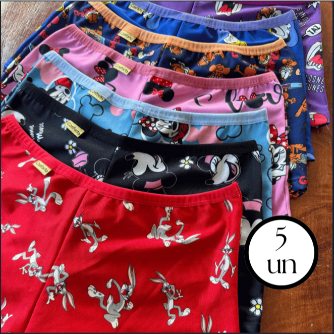 Kit Exclusivo 5 Shortinhos Calcinha Boxer Feminino