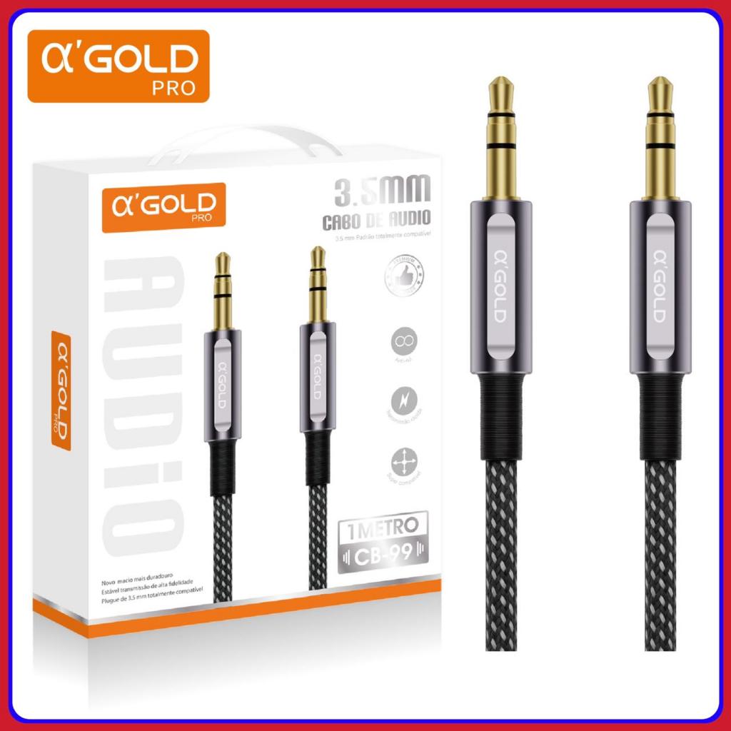 Cabo Auxiliar P2 3,5mm Flat Estéreo Profissional de 1 Metro em 100% Cobre Premium Agold CB 99