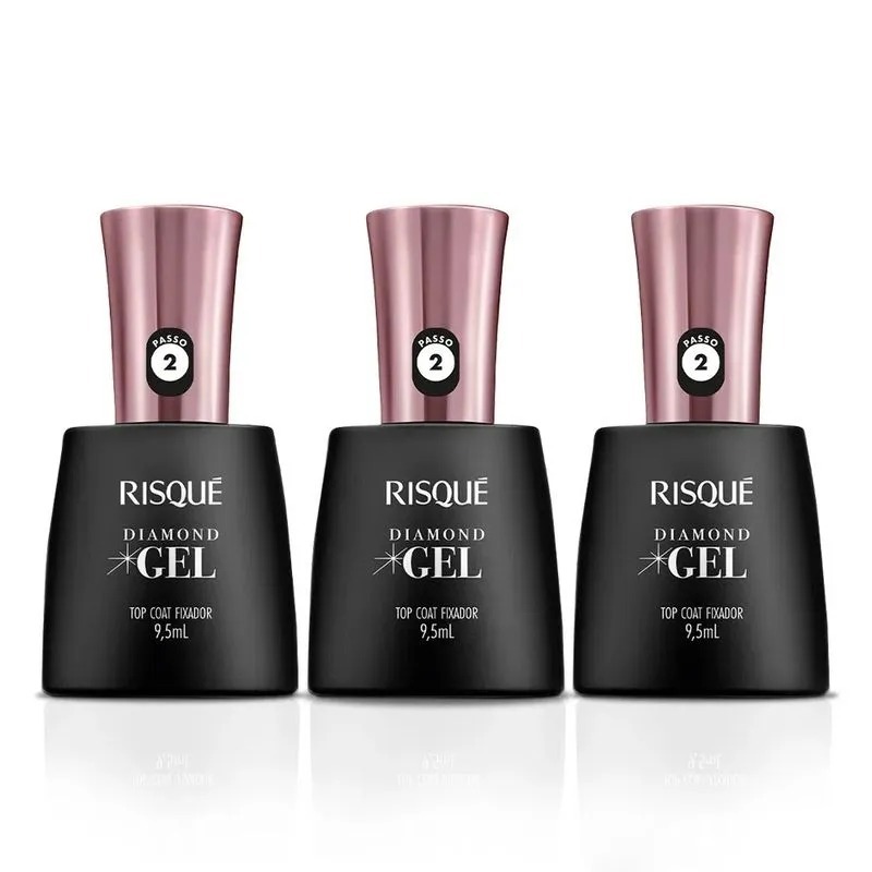 Top Coat Fixador Risque Diamond Gel Cremoso 9,5Ml Kit Com 3 Unidades